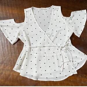 Anthropologie Sophie Rue Polka Dot Cold Shoulder Wrap blouse‎ M